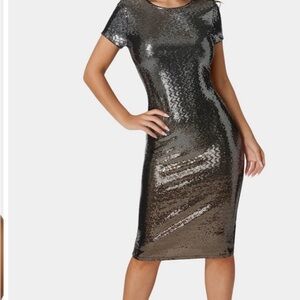 bebe Metallic Ombré  Sequin Midi Dress